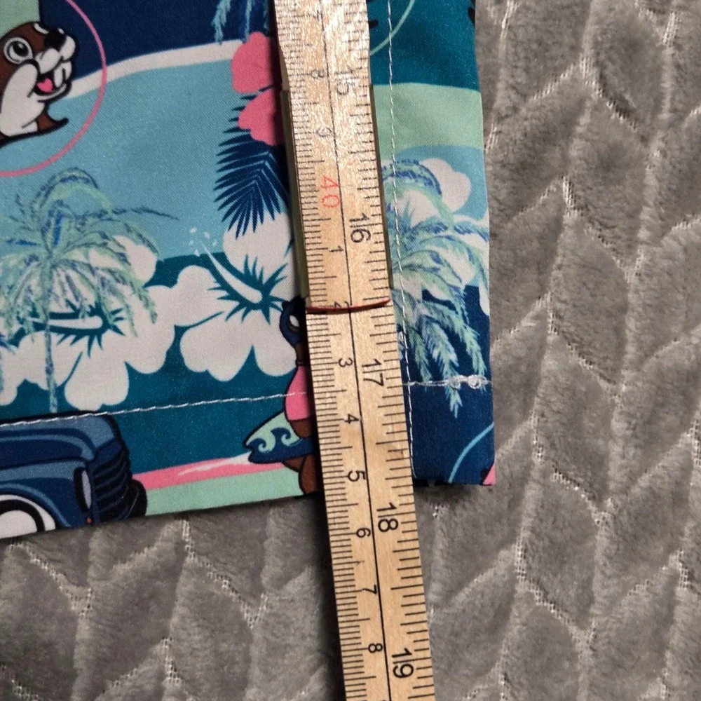 Buc-ee's Mens Blue Tropical Surfboard Beaver Swim Trunks Shorts 2X Woody Car